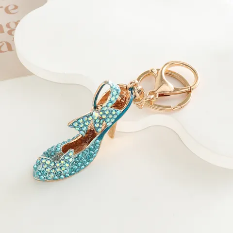 Porte-clés Talon Haut en Strass Alliage de Zinc Pendentif Chaussure Cristal Mignon Accessoires de Porte-clés de Voiture Pour Femmes
