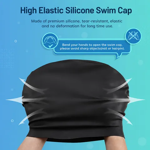 Adult Waterproof Silicone Swim Cap For Long Hair Swimming Hat Unisex Swimming Pool Sports Protective Gear