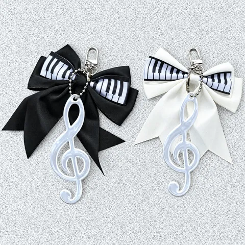 Süße Schleife Klaviertaste Musiknote Schlüsselanhänger Taschenanhänger Polyester Stoff Süßer Schlüsselring Damen Tägliches Zubehör