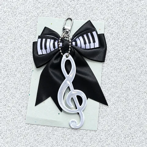 Süße Schleife Klaviertaste Musiknote Schlüsselanhänger Taschenanhänger Polyester Stoff Süßer Schlüsselring Damen Tägliches Zubehör