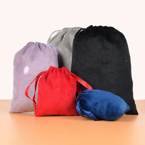 Velvet Drawstring Pouch Jewelry Cosmetics Storage Bag Flocked Small Gift Packaging Pouch Home Organization