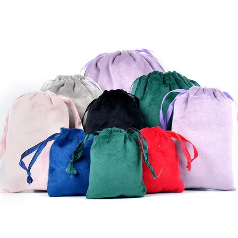 Velvet Drawstring Pouch Jewelry Cosmetics Storage Bag Flocked Small Gift Packaging Pouch Home Organization