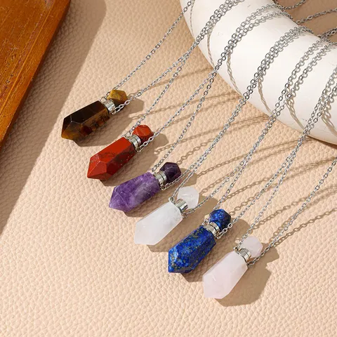 Naturstein Kristall Parfümflakon Halskette Sechseckige Säule Ätherisches Öl Anhänger Schmuck Geschenk Für Damen