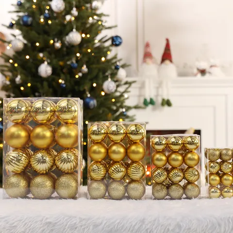 Weihnachtskugeln 24 Stück Set Galvanisiert Bruchfest Kunststoff Christbaumkugeln Weihnachtsbaum Hängende Deko