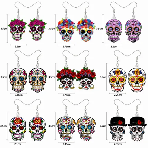 Pendientes Colgantes de Acrílico con Calavera de Halloween Vintage Festival Fiesta Joyería de Moda