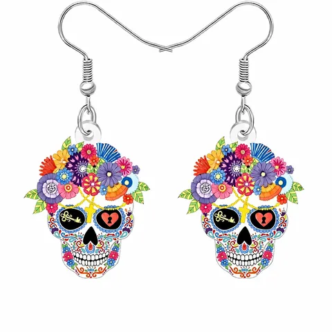 Pendientes Colgantes de Acrílico con Calavera de Halloween Vintage Festival Fiesta Joyería de Moda