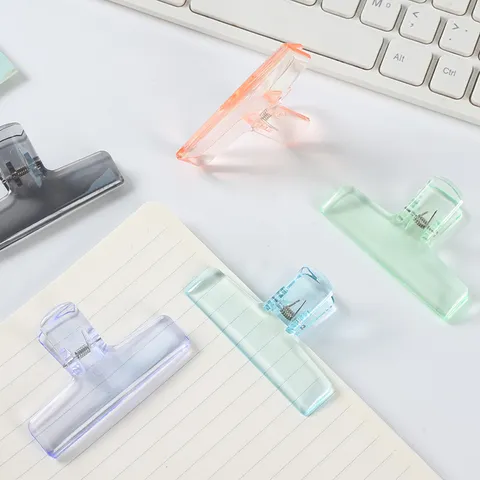 Pinza Cuadernadora de Acrílico Transparente Color Caramelo Estilo Gelatina Organizador de Papel Oficina Escuela