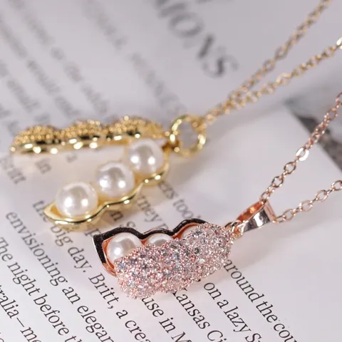 Collier Pendentif Cacahuète en Acier Titane Minimaliste pour Femmes Or Or Rose Perle Artificielle Strass Bijoux de Mode