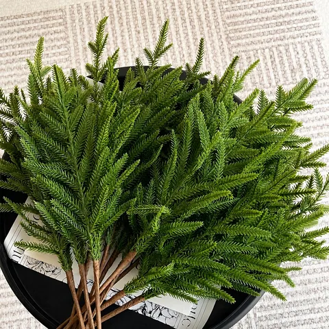 Artificial Norfolk Pine Branch Green Fake Pine Needles For Christmas Home Vase Floral Arrangement DIY Holiday Party Decor