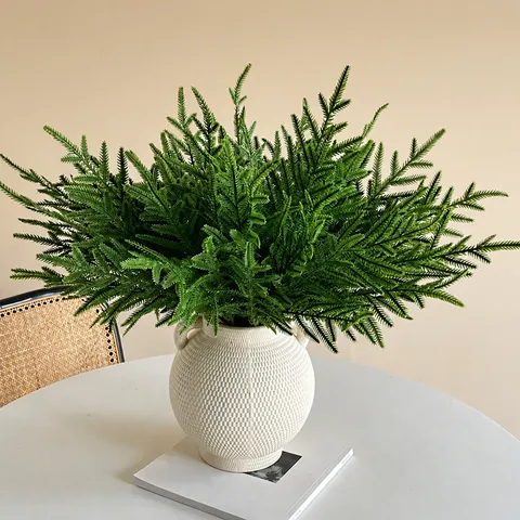 Artificial Norfolk Pine Branch Green Fake Pine Needles For Christmas Home Vase Floral Arrangement DIY Holiday Party Decor