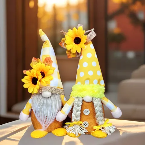 Autumn Harvest Festival Sunflower Gnome Faceless Doll Rudolph Couple Tabletop Ornament Fabric Plush Toy Home Decor Gift