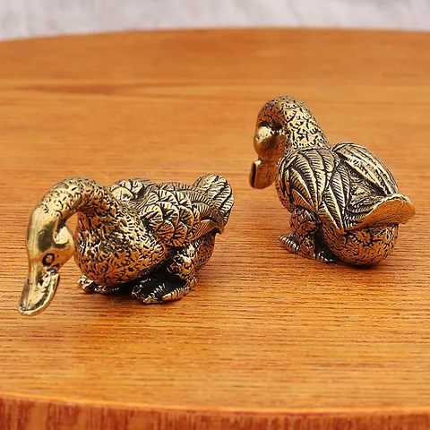Antiguo Latón Pato Figurita Vintage Animal Té Mascota Mini Cobre Adorno Hogar Oficina Escritorio Decoración Artesanía Regalo