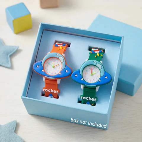 Kids 3D Stereo Rocket UFO Cartoon Quartz Watch Cute Silicone Strap Student Analog Wristwatch Children Gift Timepiece