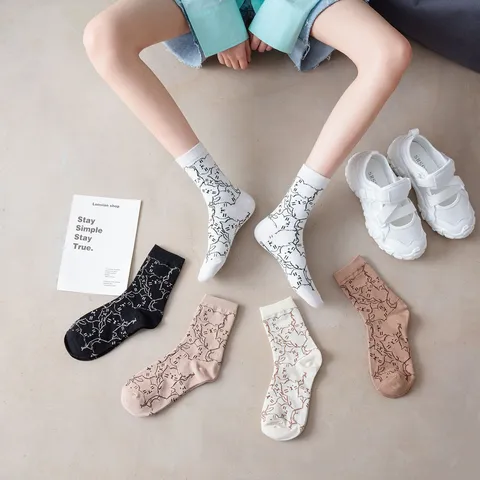 Chaussettes mi-hautes pour femmes Motif animal de dessin animé mignon Style japonais Coton décontracté respirant