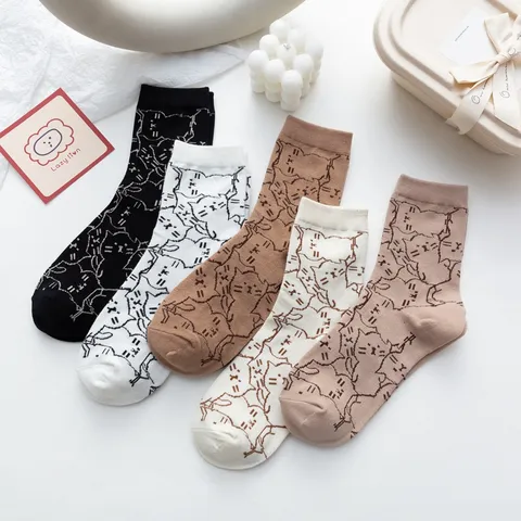 Chaussettes mi-hautes pour femmes Motif animal de dessin animé mignon Style japonais Coton décontracté respirant
