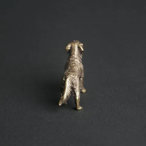 Vintage Brass Shepherd Dog Desktop Ornament Chinese Style Animal Figurine Tea Pet Copper Sculpture Home Office Decor