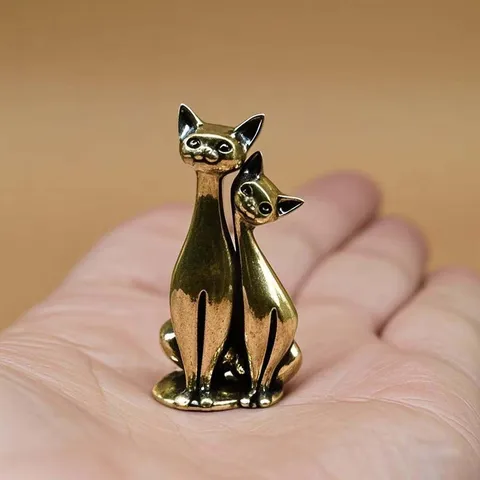 Figurita de Gatos en Pareja de Latón Retro Estatua de Animal en Miniatura Adorno de Escritorio Lindo Decoración del Hogar