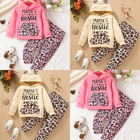 Girls Leopard Print Hoodie And Sweatpants Top And Bottom Outfit Cute Casual Pullover Children Clothing