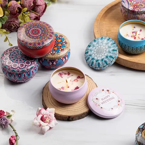 Vela Perfumada Cera de Soja Hojalata Flor Seca Aromaterapia Regalo Romántico Para Habitación Hogar