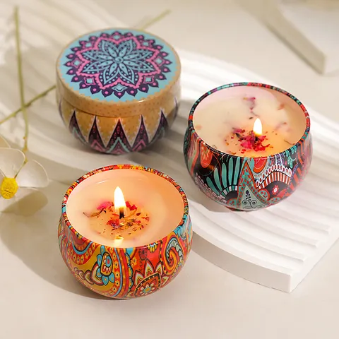 Vela Perfumada Cera de Soja Hojalata Flor Seca Aromaterapia Regalo Romántico Para Habitación Hogar