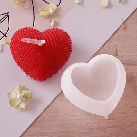 Geweven Raster Hartvormige Siliconen Kaarsvorm 3D Liefdeshart Aromatherapie Gips Kaars Maken DIY Ambacht Vorm Huisdecoratie