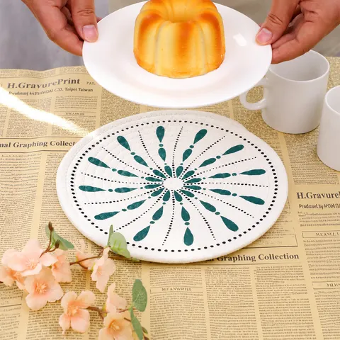 Style Japonais Set de Table Tissé à Main en Coton Rond Isolation Thermique Tapis de Table pour Bol Tasse Assiette Décoration de Table