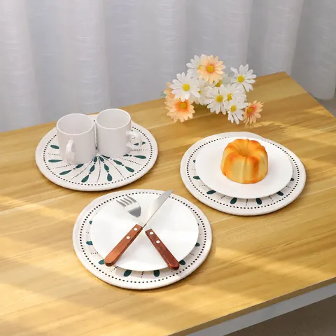 Style Japonais Set de Table Tissé à Main en Coton Rond Isolation Thermique Tapis de Table pour Bol Tasse Assiette Décoration de Table