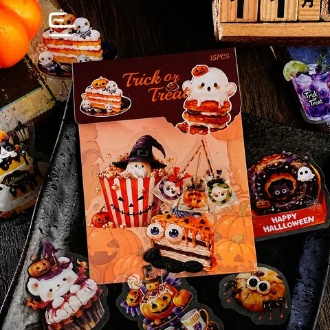 Halloween PET Sticker Pack Cute Ghost Pumpkin Cartoon Scrapbook Decorative Material Decals For Journaling DIY Craft