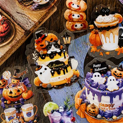 Halloween PET Sticker Pack Cute Ghost Pumpkin Cartoon Scrapbook Decorative Material Decals For Journaling DIY Craft