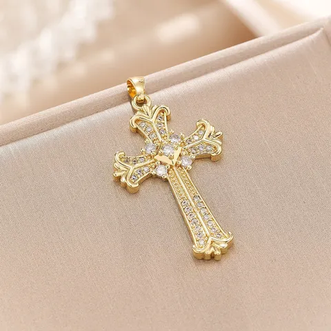 Stainless Steel Chain Necklace With Colorful Zirconia Cross Pendant Luxury Religious Jewelry For Women Wedding Banquet Party Gift