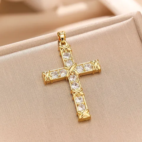 Elegant Copper Zirconia Cross Pendant Necklace With Stainless Steel Chain For Women Religious Fashion Jewelry Gifts