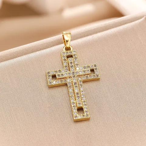 Religious Copper Zirconia Cross Pendant Necklace Minimalist Stainless Steel Chain For Women Gold Silver Plated Jewelry