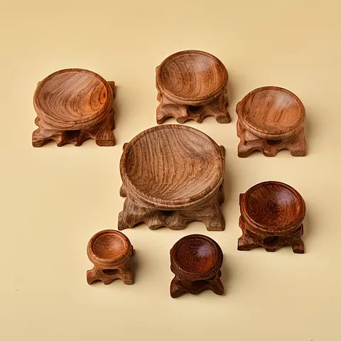 Solid Wood Crystal Sphere Base Concave Wooden Stand Carved Display Holder For Sphere Craft Home Decor