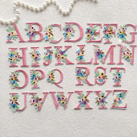 Colorful Embroidery Alphabet Patches Iron On Letter Appliques With Cute Floral Design For DIY Clothing Sewing Decor