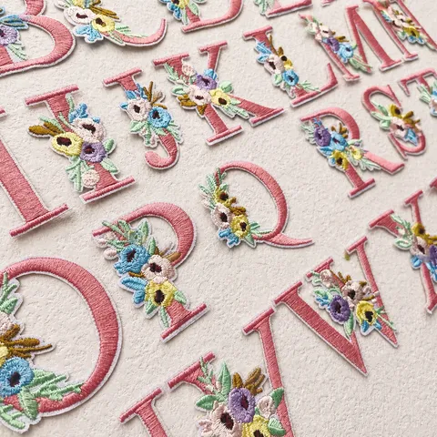 Colorful Embroidery Alphabet Patches Iron On Letter Appliques With Cute Floral Design For DIY Clothing Sewing Decor