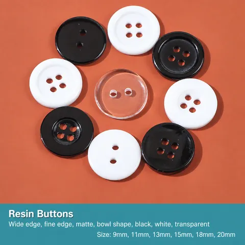 Boutons en Résine Quatre Trous Deux Trous Forme Pain Bol Mince Large Bord Noir Blanc Transparent Boutons de Couture pour Chemises