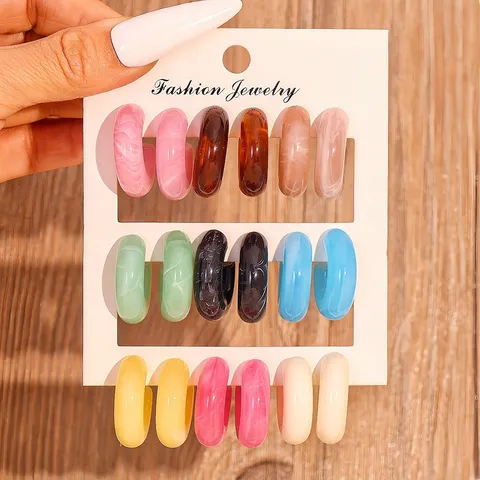 French Candy Color Acrylic Resin C Shape Hoop Earrings Set Trendy Geometric Drop Earrings For Women Fashion Jewelry