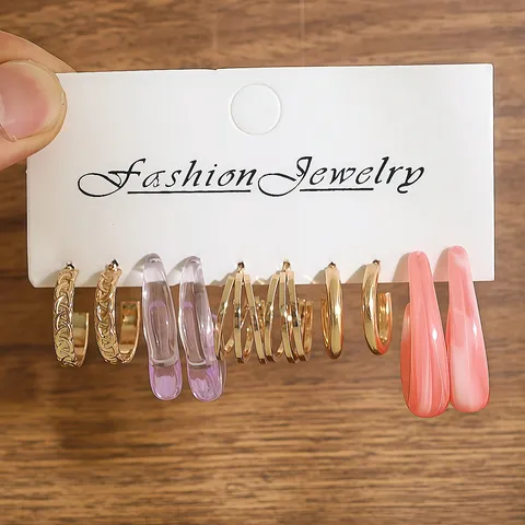 French Candy Color Acrylic Resin C Shape Hoop Earrings Set Trendy Geometric Drop Earrings For Women Fashion Jewelry