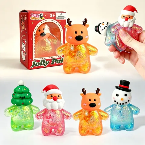 Natale Giocattolo Squishy Maltosio Lento Aumento Fidget Giocattolo Glitter Liquido Giocattolo di Sollievo dallo Stress Babbo Natale Pupazzo di Neve Renna Albero