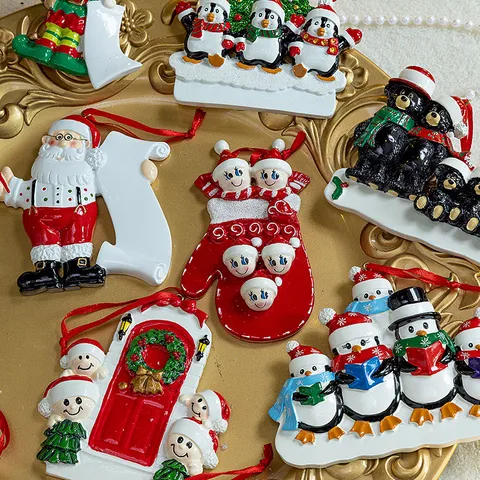 Christmas Tree Hanging Pendant Resin Santa Claus Snowman Bear Penguin Ornament Holiday Party Home Decor