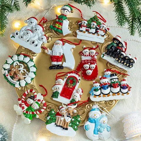 Christmas Tree Hanging Pendant Resin Santa Claus Snowman Bear Penguin Ornament Holiday Party Home Decor