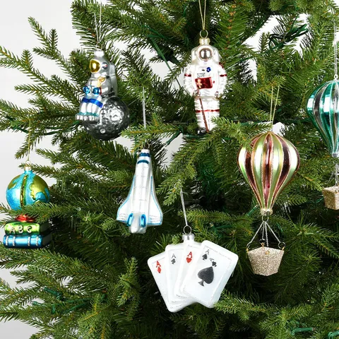 Adornos colgantes para árbol de navidad vidrio astronauta cohete globo terráqueo póker globo aerostático decoración festiva