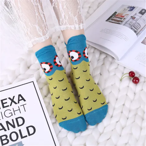 Chaussettes Mi-Mollet en Coton Hibou Dessin Animé Mignon pour Femmes Design Animalier 3D Créatif Insolite Chaussures Décontractées