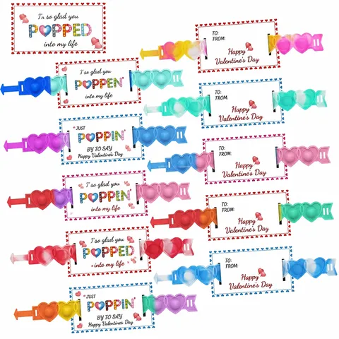 Juguete Fidget de Burbuja Push Pop de Corazón Pulsera de Silicona Pulsera Sensorial de Alivio del Estrés Con Tarjetas de San Valentín