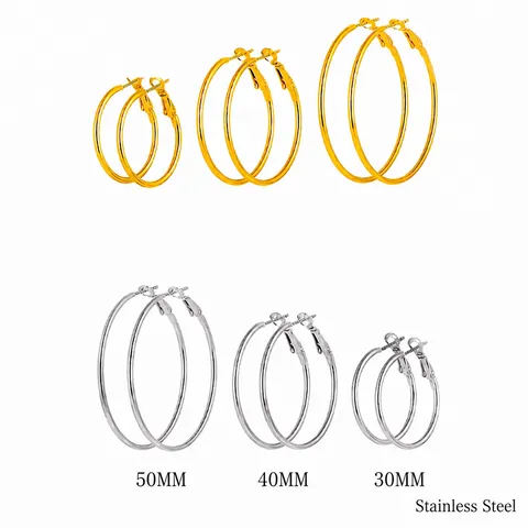 Minimalist Stainless Steel Hoop Earrings Large Round Circle Huggie Earrings Gold And Steel Color Fashion Jewelry For Women