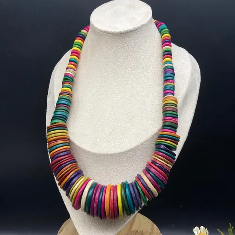 Bohemian Long Coconut Shell Beaded Necklace Vintage Geometric Multilayer Statement Jewelry For Women Vacation Daily Wear