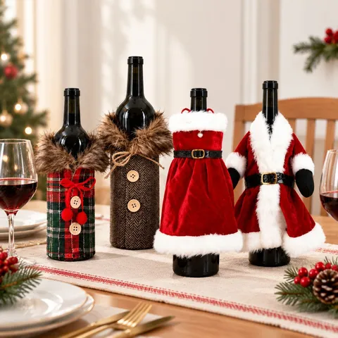 Weihnachten Plüsch Rotweinflaschenbezug Festliche Party Tischdekoration Champagner Flaschenhülle Feiertag Heimdekoration