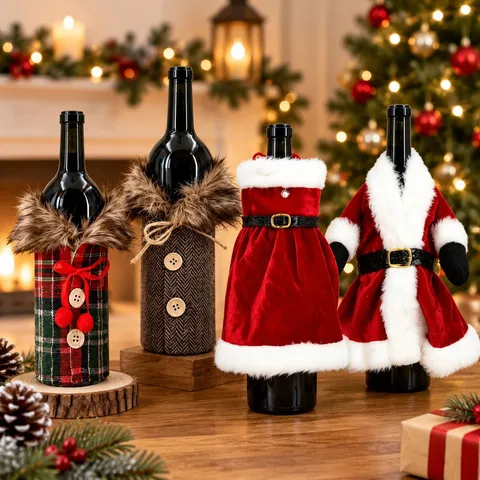 Weihnachten Plüsch Rotweinflaschenbezug Festliche Party Tischdekoration Champagner Flaschenhülle Feiertag Heimdekoration