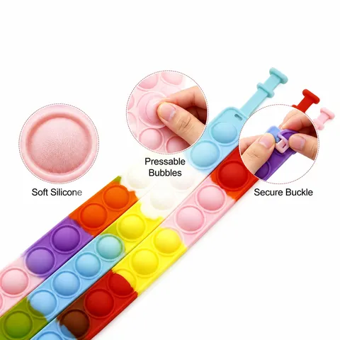 Silicone Push Pop Bubble Fidget Bracelet Sensory Toy Stress Relief Antianxiety Wristband For Kids Adults