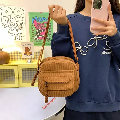 Bolso de Hombro Casual de Pana de Color Sólido para Mujer Bolso Pequeño Crossbody Diario Simple Moda Retro Bolso de Mano